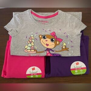 Hanes Girls' Gray T-Shirt with Monkey and Cupcakes, Pink and Purple Pants